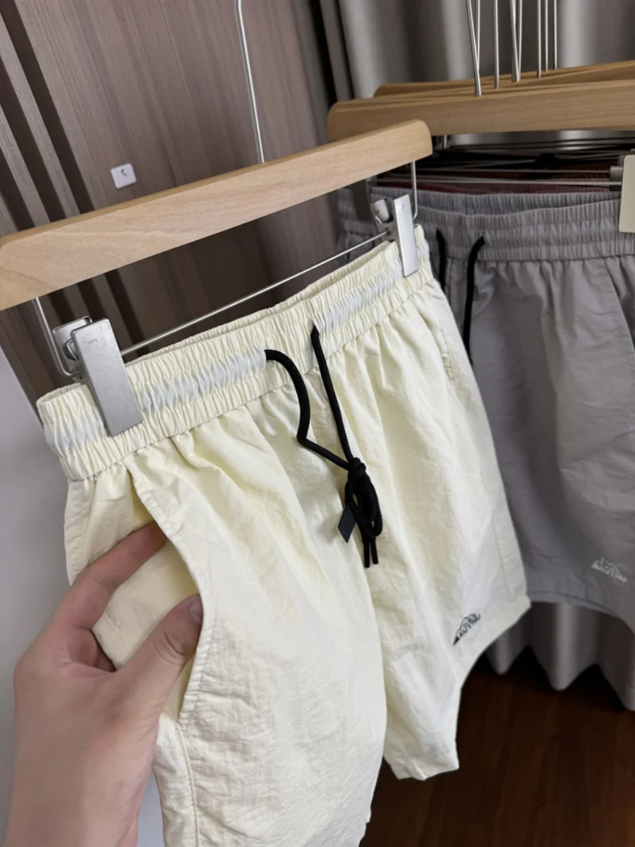 Outdoor Men's Qui Dry Sports Casual Beach Five-Quarter Pants Elastic Waist with Belt Pure Color Straight Leg Youthful Energ...