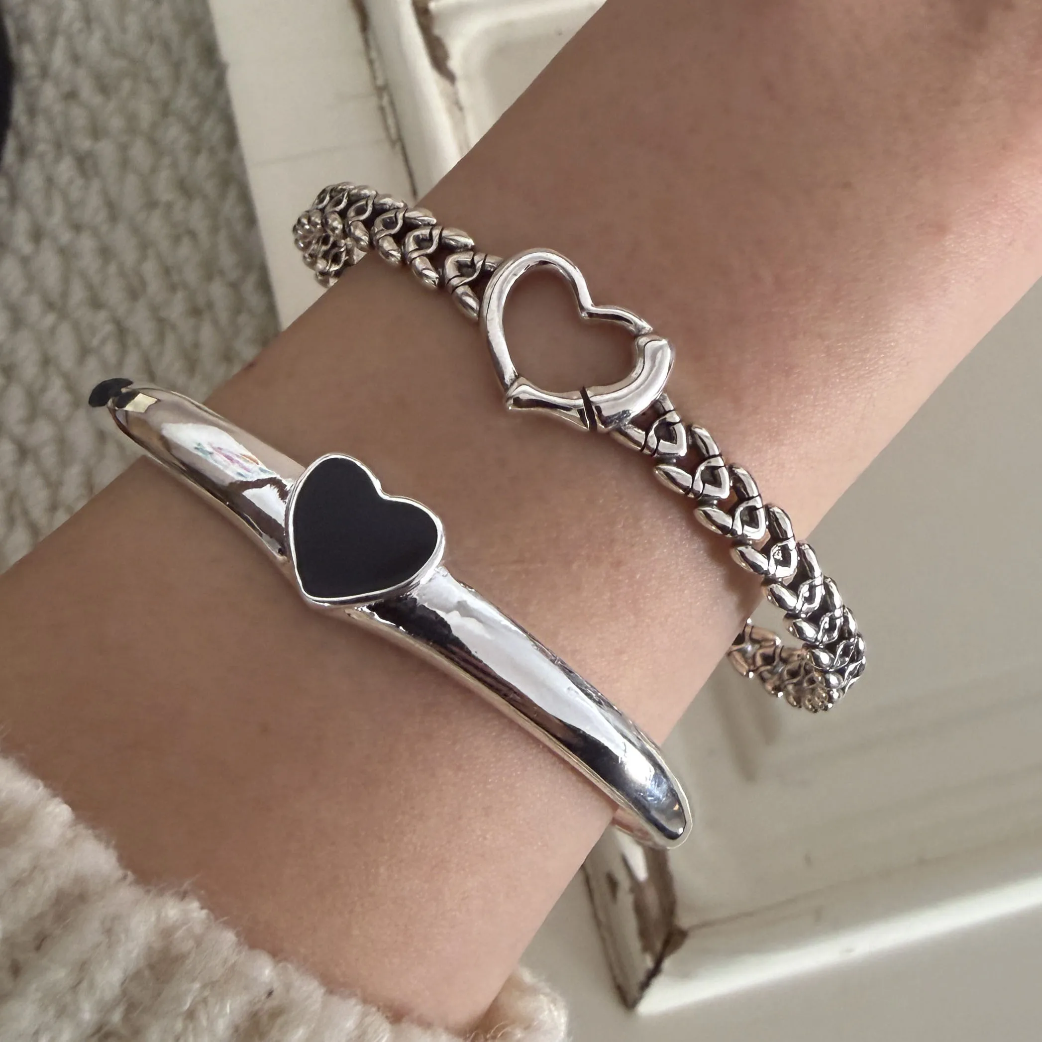 925 Sterling Silver Bracelets for Women Men String Accessories Trend Black Heart Double Layered Knot Pendant Party Jewelry Gift