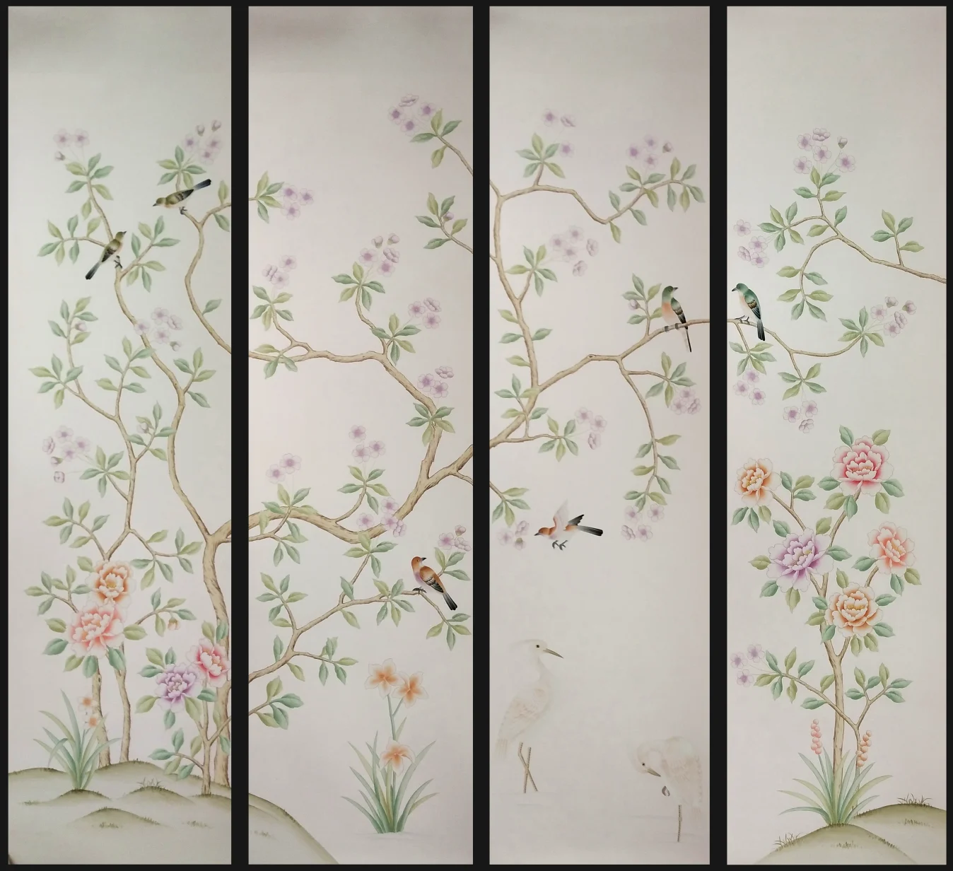 Customized HAND-MADE silk Wallpapers Hand-Painted Flowers/Birds for Bedroom/Living/Study/Dining Room/Porch/Sofa/TV wallcovering