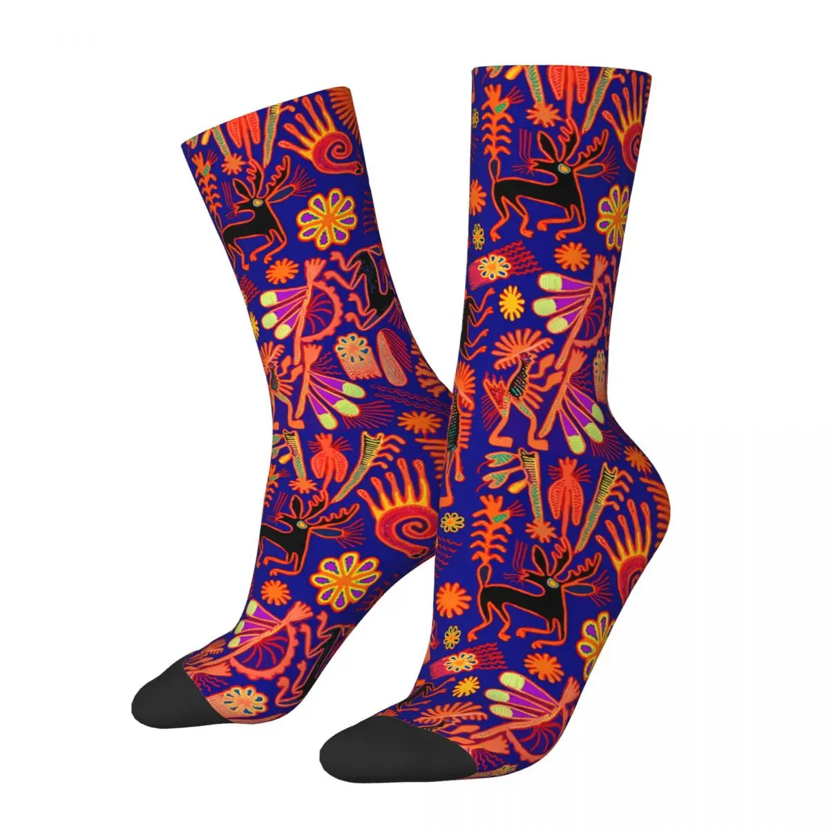 Funny Crazy Sock for Men Southwest Huichol Shaman Hunter Harajuku Pattern Printed Crew Sock