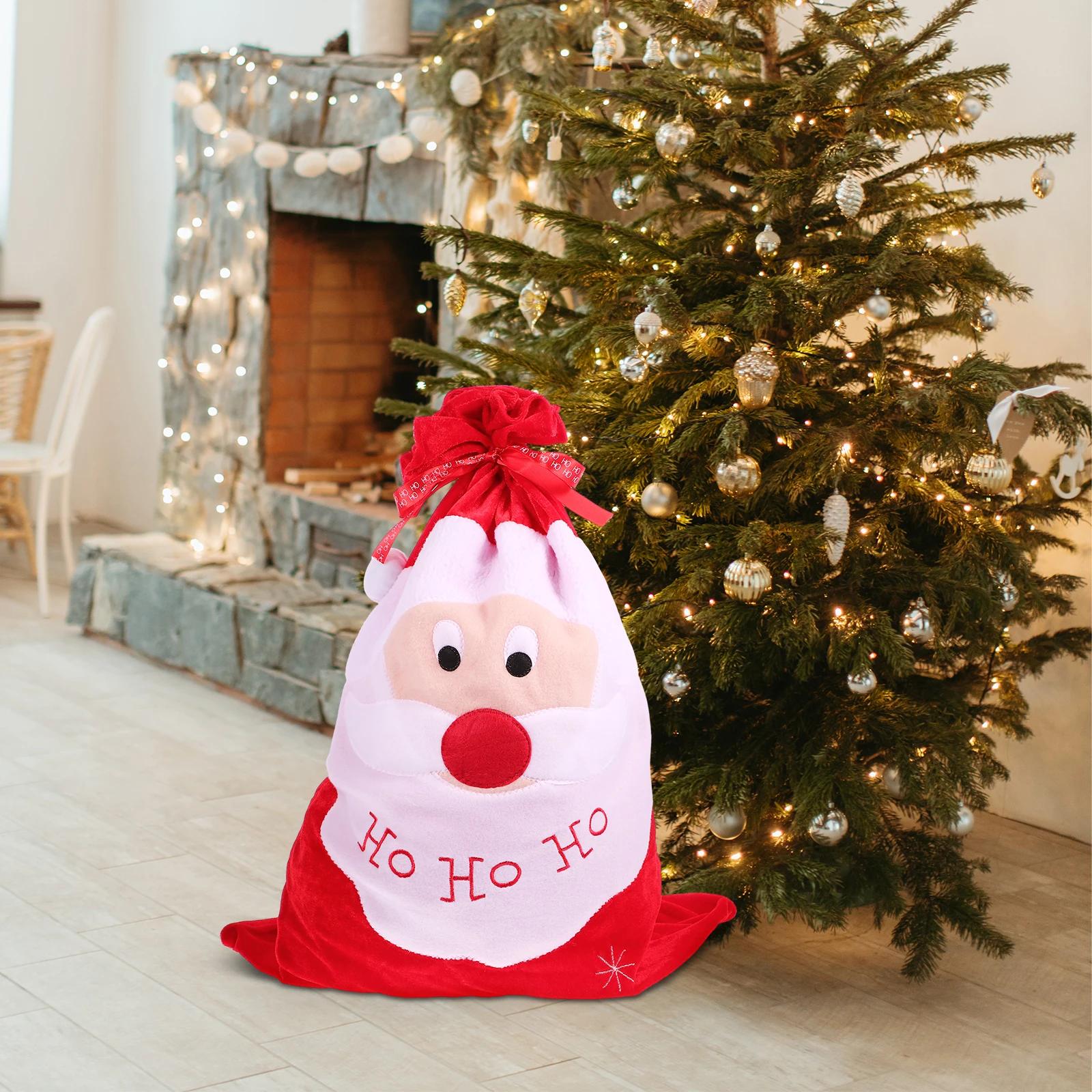 

1pc Christmas Large Gift Bags Premium Material Drawstring Eco Friendly Reusable Snack Toy Candy Present Wrapping Bag