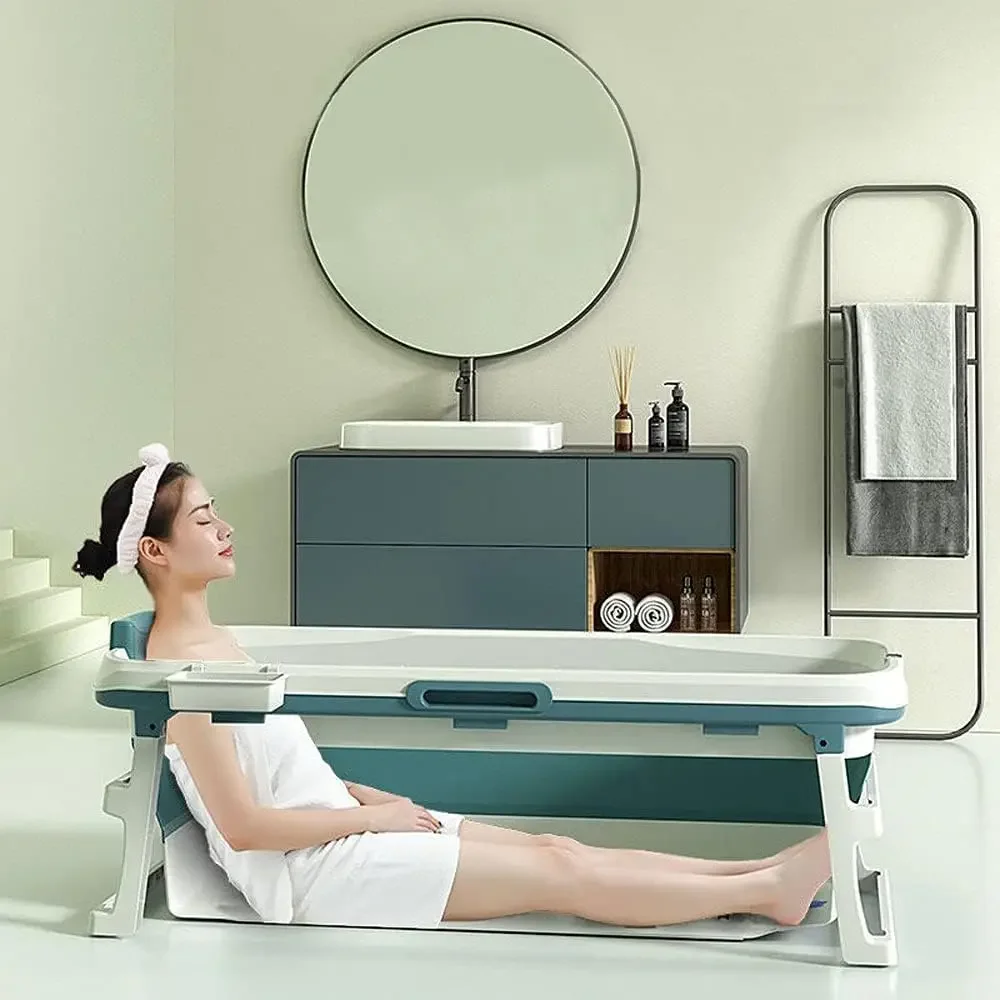 Foldable Bathtub Portable Soaking Bath Tub for adult,Ideal for Hot Bath Ice Bath with Reached Out Hands 53 inch