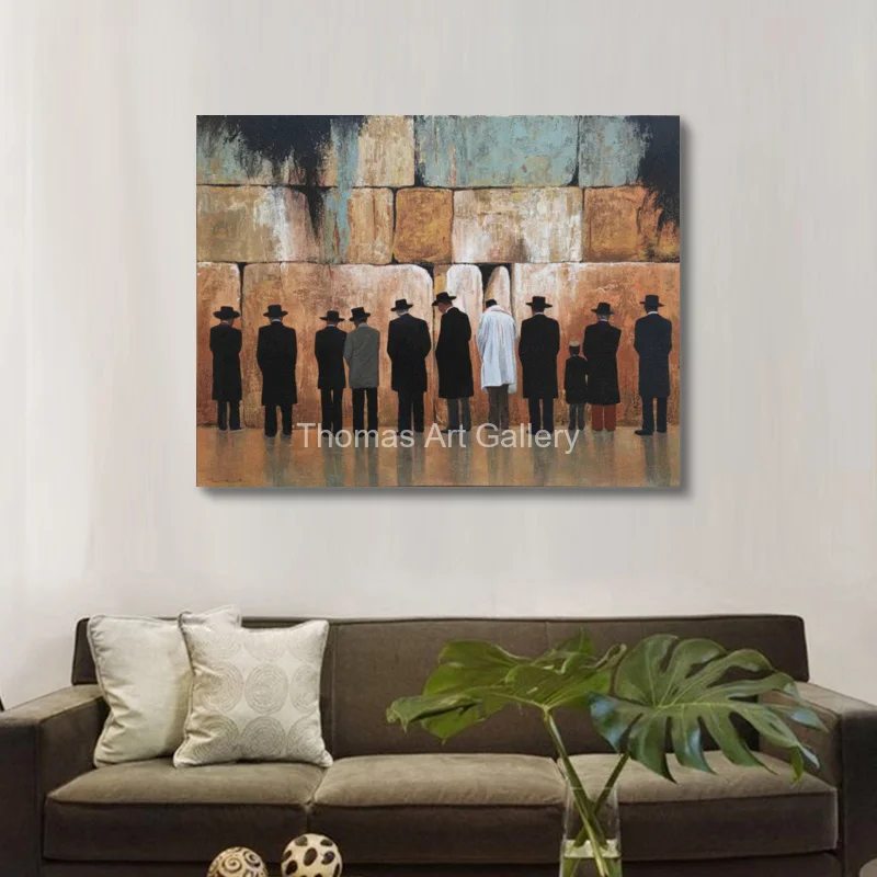 Oversized Canvas Prints HD Jerusalem Kotel Abstract Warm Gold Praying Men in Tallit Jewish Decor for Contemporary Living Room