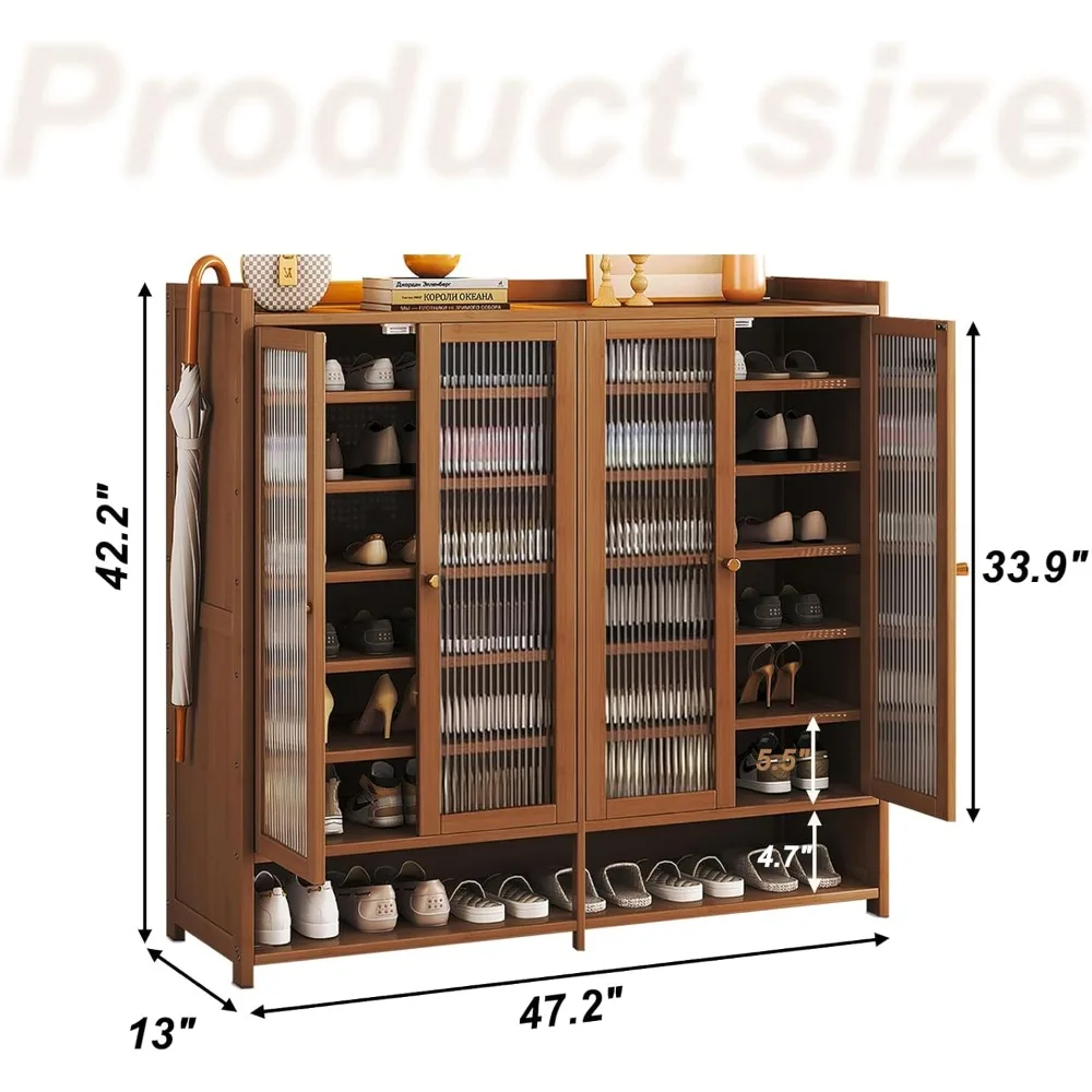 8-Tier Shoe Cabinet with Doors, Freestanding with Adjustable Shelves for Hallway, Bedroom, and Entryway, Shoe Rack