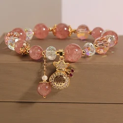 Fashion Sweet Pink Crystal Beads Bracelet for Women Men Attract Money Wealth Good Luck Bracelet Friendship Jewelry Birthday Gift