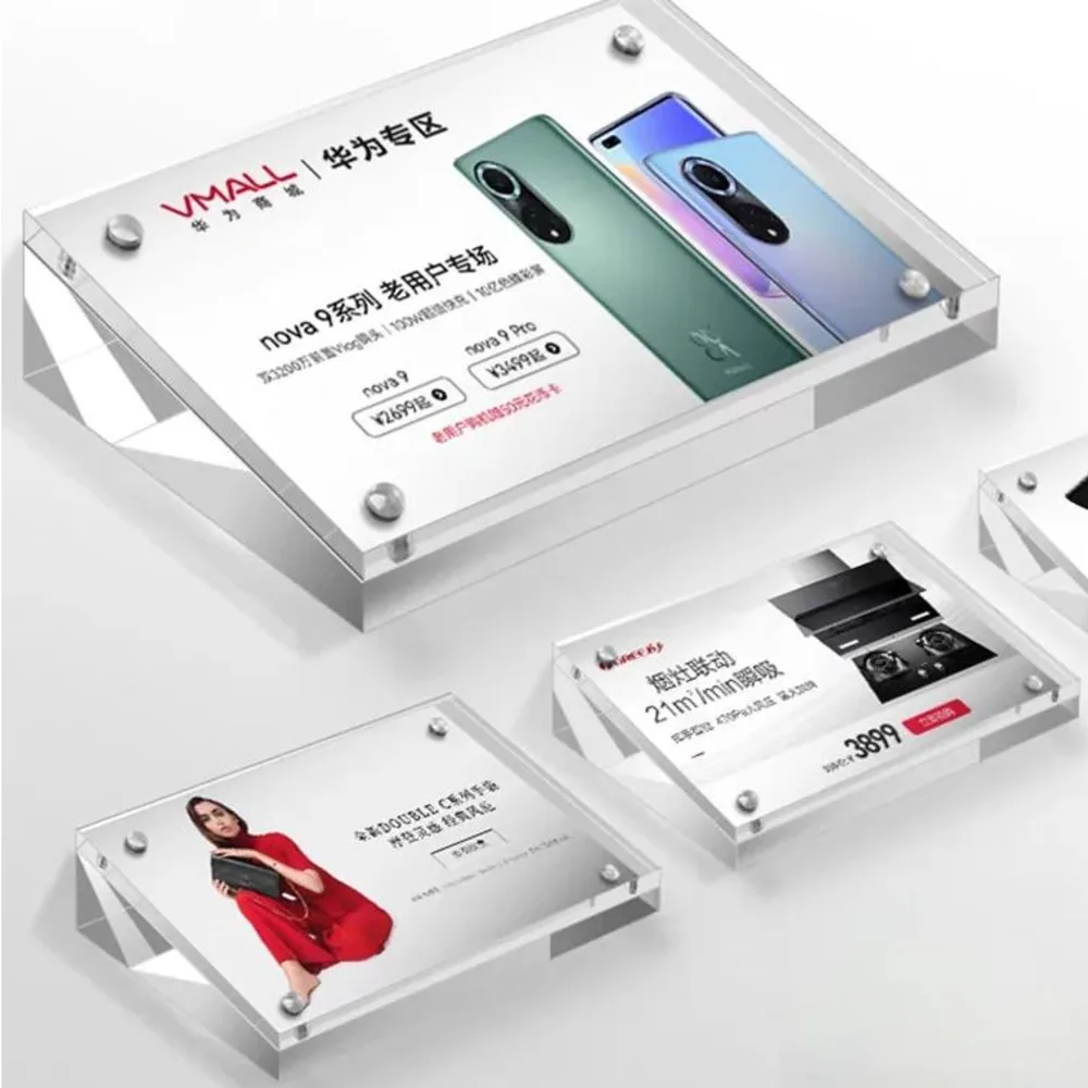 2PCS 90x55mm Magnetic Price Label Card Tags Table Number Place Card Menu Paper Holder Acrylic Sign