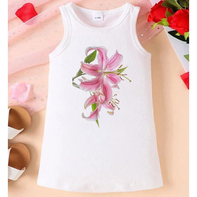 Kids Fashion Dresses Gift Flower Print Birthday Party Clothes Graphic Kids Girls Clothes Children Top Kawaii Summer Pajamas 2024