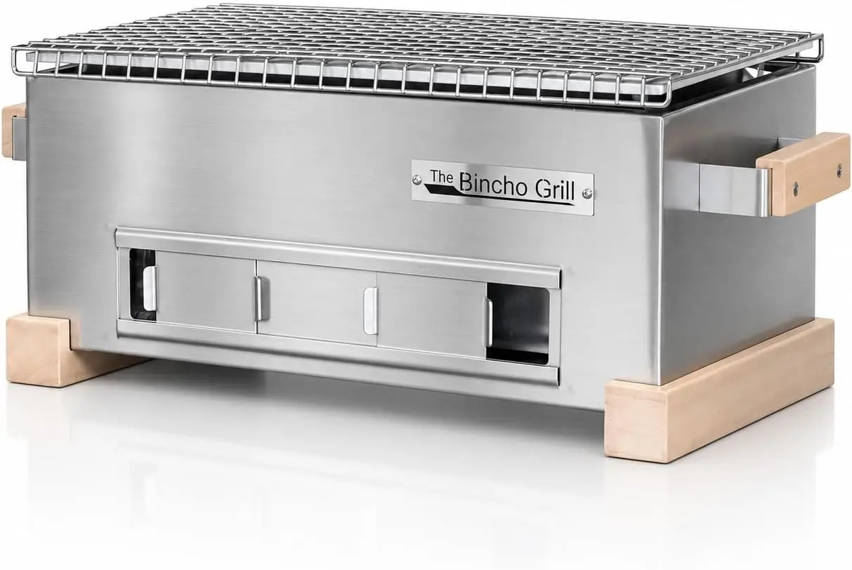 16-Inch Mini Yakitori Charcoal Grill, Stainless Steel Tabletop BBQ with Charcoal Box, Optimized Airflow and Cool-Touch Design