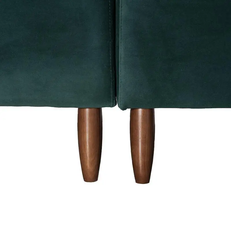 Sofá secional em forma de L de veludo verde escuro, voltado à esquerda