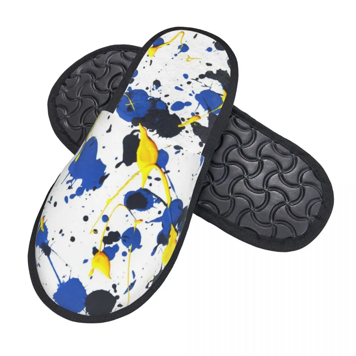 Custom Jackson Pollock Yellow Blue Spatter Landscape Memory Foam Slippers Women Soft Warm American Painter Artist House Slippers