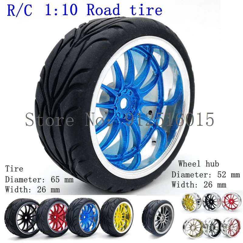 4PCS RC Tyre & Wheel Rim for 1/10 Scale Nitro Power On Road Car HSP Sonic Outer Diameter: 65 mm, Width: 26 mm