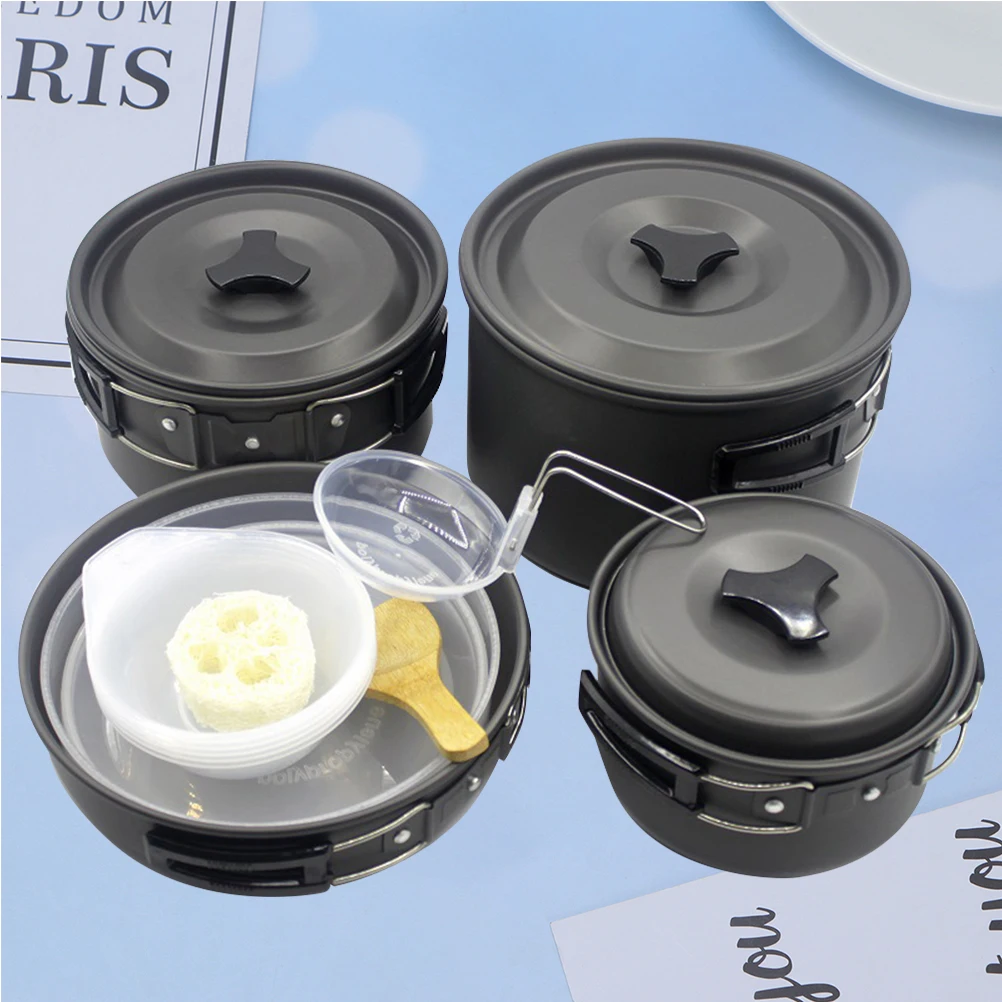 

1 set 1 Set Picnic Cookware Set For 4-5 People Portable Camping Cooking Tools With Mesh Bag Durable Outdoor Use Ideal For Hiking