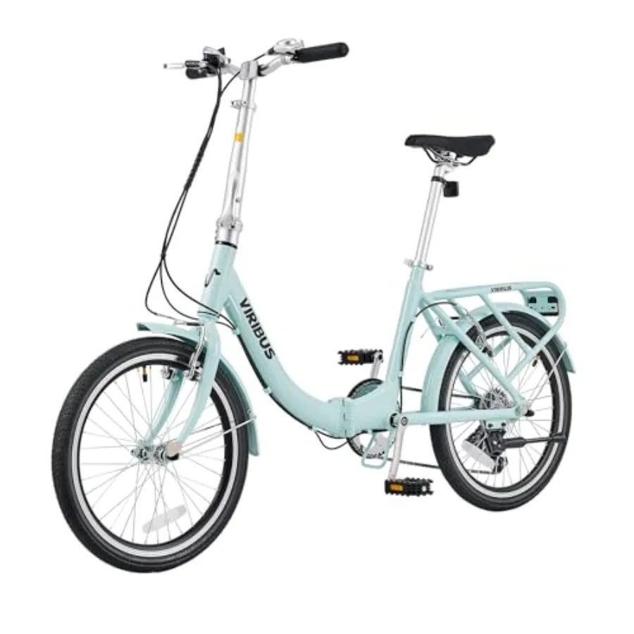 

20 inch Lightweight Folding Bike for Adults 7 Speed Aluminum Frame Step Through City Commuter with Basket Rear Rack Compact Fol
