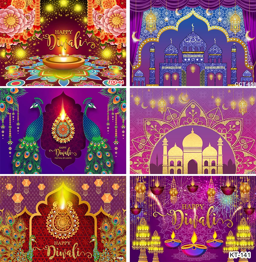 

Happy Diwali Backdrop for Photography Indian Festival Background for Home Party Red Burning Light Indian Party Decorations