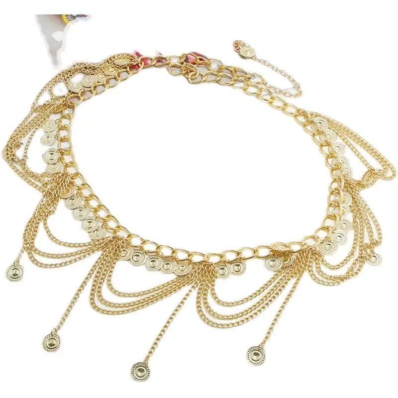

New Dunhuang Style Gold Coin Tassel Waist Chain for Belly Dance, Fashion Exotic Performance Accessories