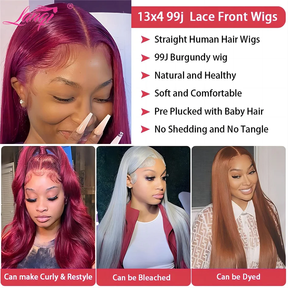 Burgundy Lace Frontal Wig Human Hair 99J Colored Straight 13X4 Lace Frontal Human Hair Wigs Transparent Remy Lace Front Wig