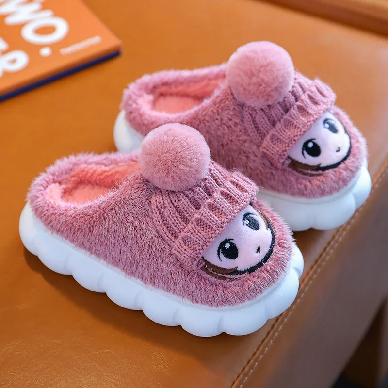 2023 New Winter Baby Girls Antiskid Cotton Slippers Children\'s Cute Cartoon Home Indoor Plush Slippers Warm Furry Kids Footwear