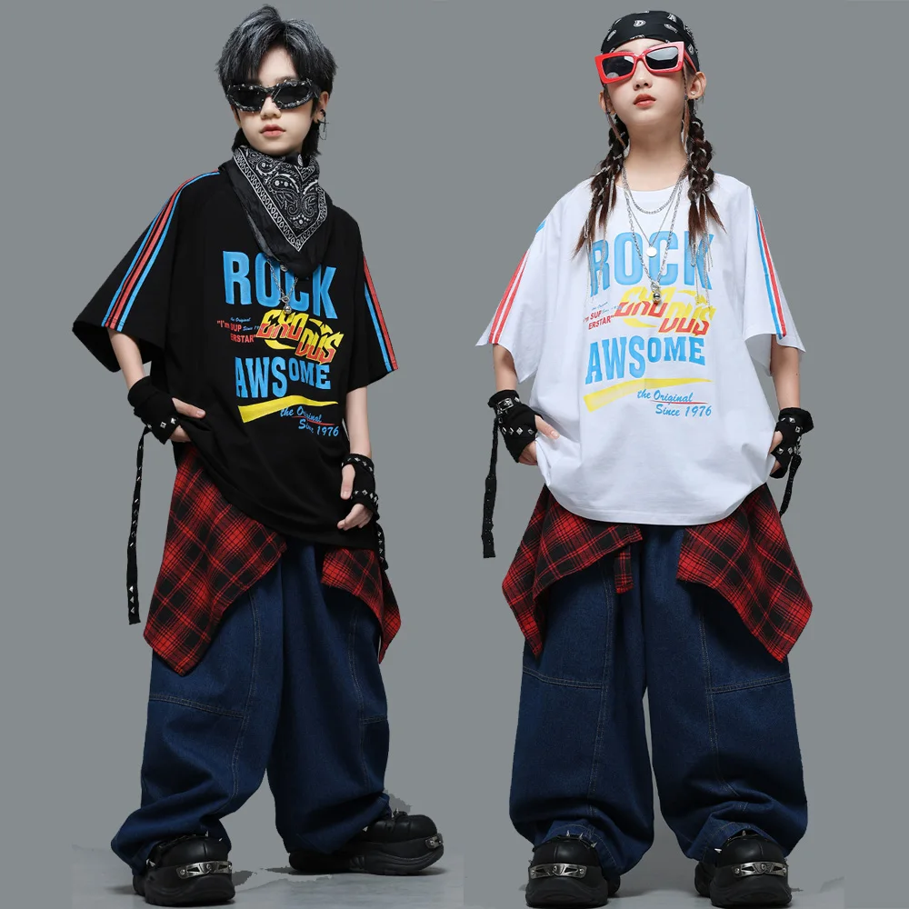 

Детские комплекты уличной одежды для мальчиков и девочек: футболка с коротким рукавом в стиле хип-хоп, джинсовые брюки, свободные джинсы, спортивные костюмы