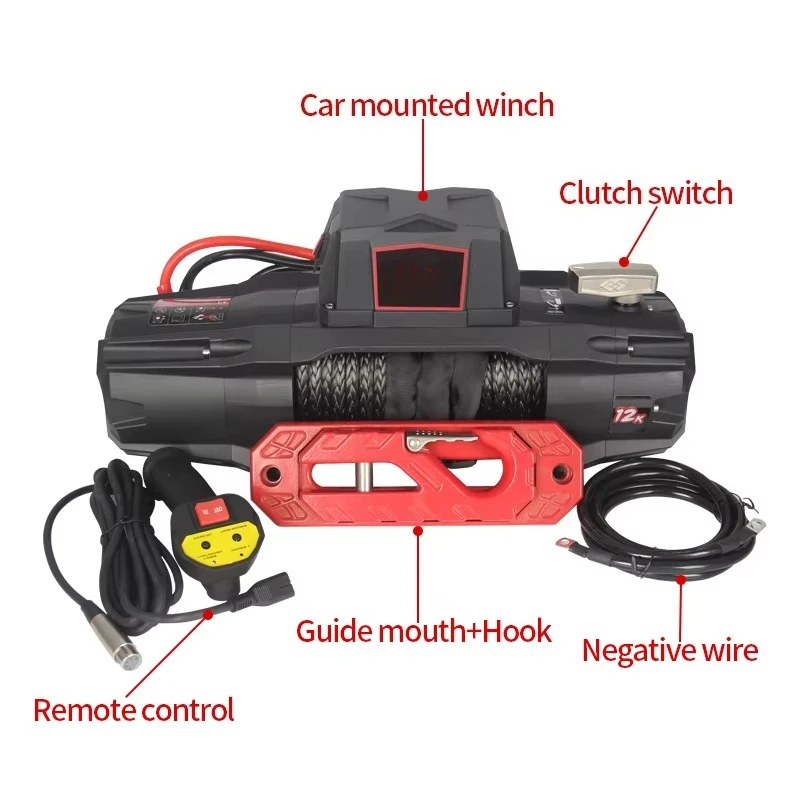 New 12000LBS 12V Copper Motor Car Mounted Electric Winch with Winch Guide Hook for Vehicle Off-Road Rescue Equipment