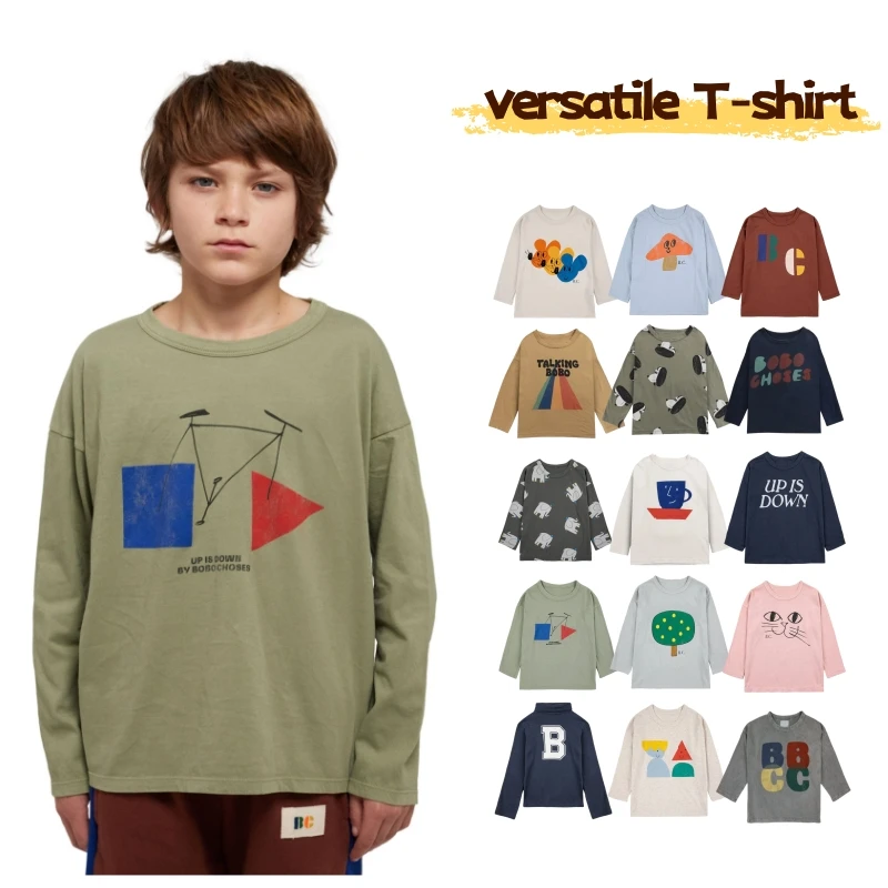 

2025 INS European Style Autumn Boys and Girls Letter Trendy Cool Top Cartoon Cute Long Sleeve Bottom Shirt Children's T-shirt