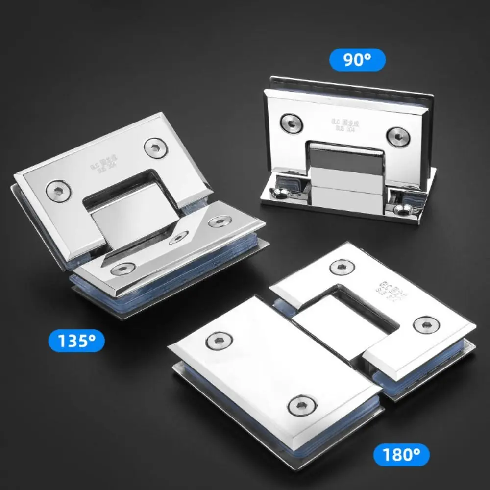 Stainless Steel Bathroom Door Hinges 90°/135°/180° Solid Sheet Glass Door Bracket Clip Silver/black/golden