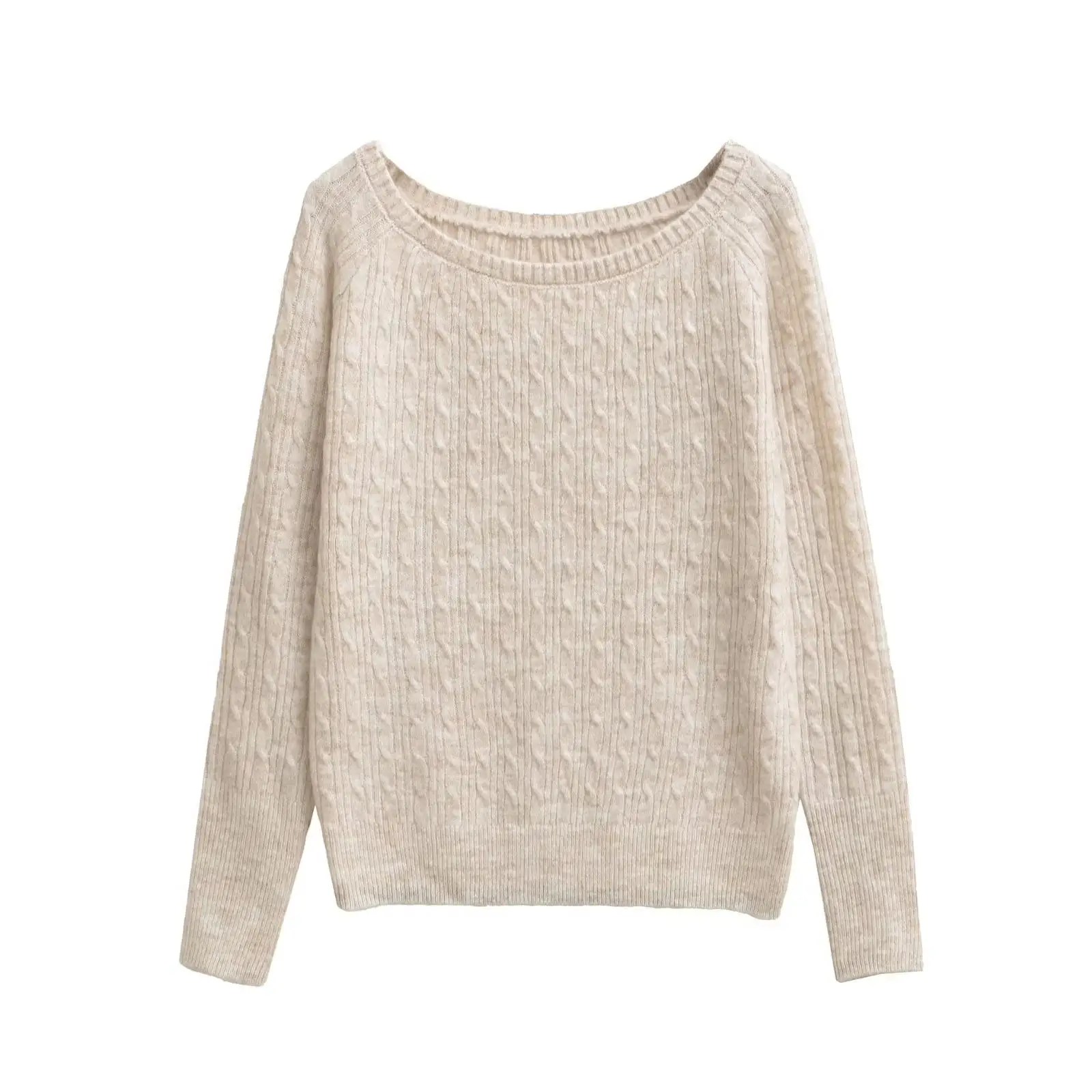 American BM Sle Gestrickter Long Sve One-Shoulder Twist Sweater Damen Pure Color Base IRt Vielseitiger Crew Ne Pullover