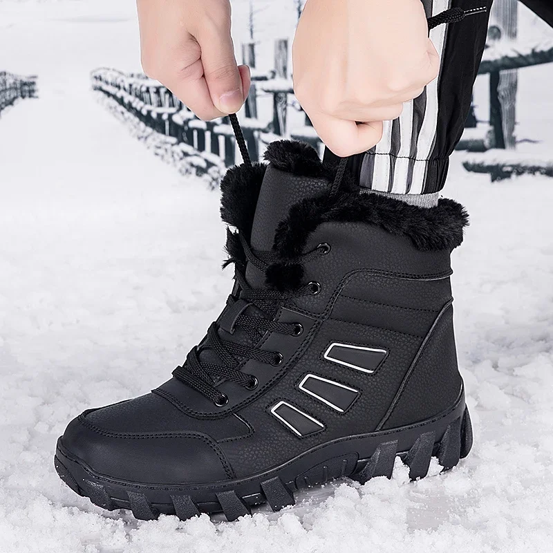 

Men Winter Snow Boots Super Warm Men Hiking High Quality Waterproof Leather High Top Big Size Men's Outdoor Sneakers Large size