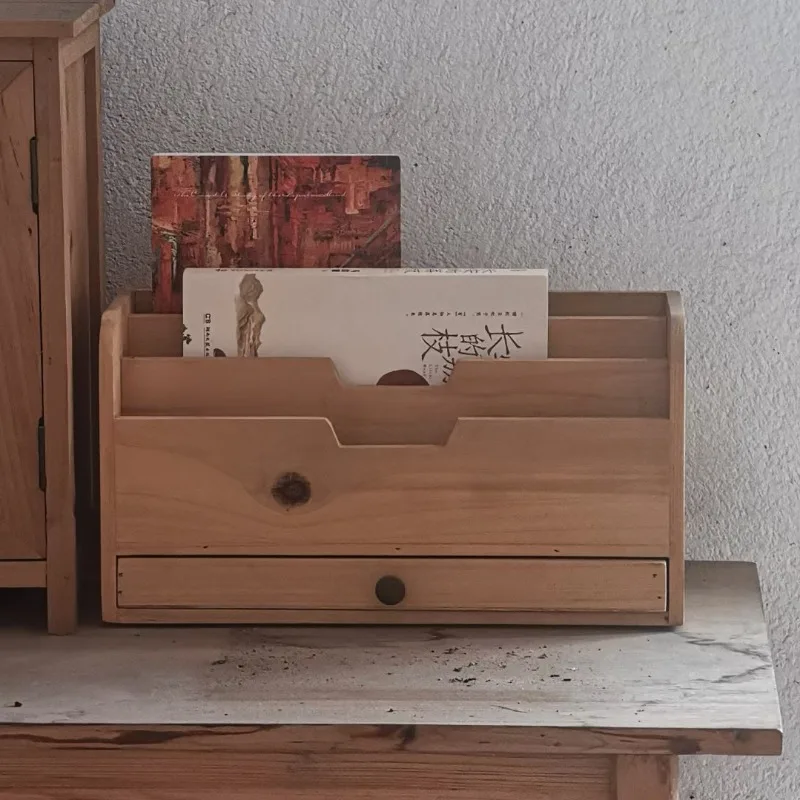 

Винтажная многослойная полка для журналов из цельного дерева, настольная подставка для книг, офисное хранилище документов, классический книжный шкаф для домашнего обучения