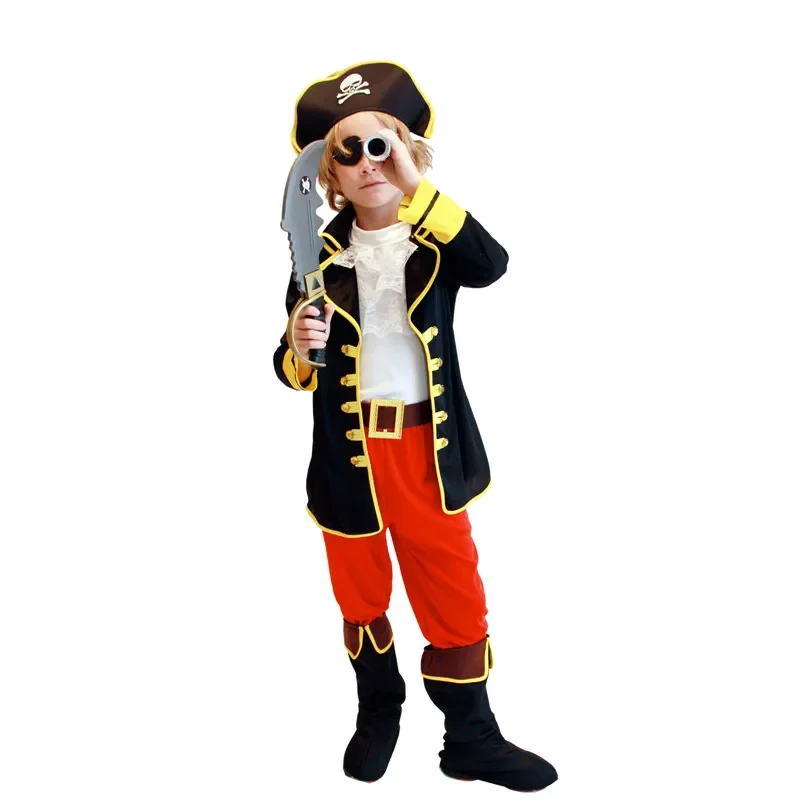 Crianças criança capitão jack pirata trajes para meninos com faca de brinquedo halloween purim carnaval mardi gras outfit umorden