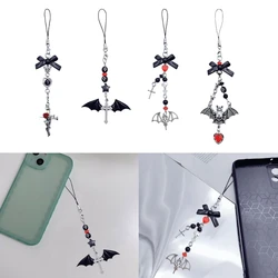 Y 2K Cross Hanger Telefoon Charme Halloween Gothic Punk Bat Wing Telefoon Kettingband Lanyard Handgemaakte Strik Hart Sleutelhanger