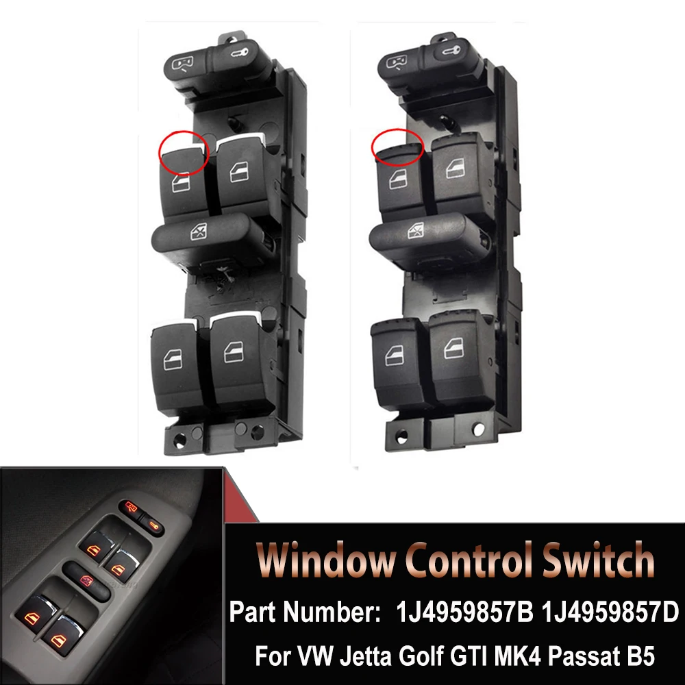 High Quality Master Window Controller Switch For VW Jetta Golf GTI MK4 Passat B5 Driver Side 1J4959857B 1J4959857D 1998-2005