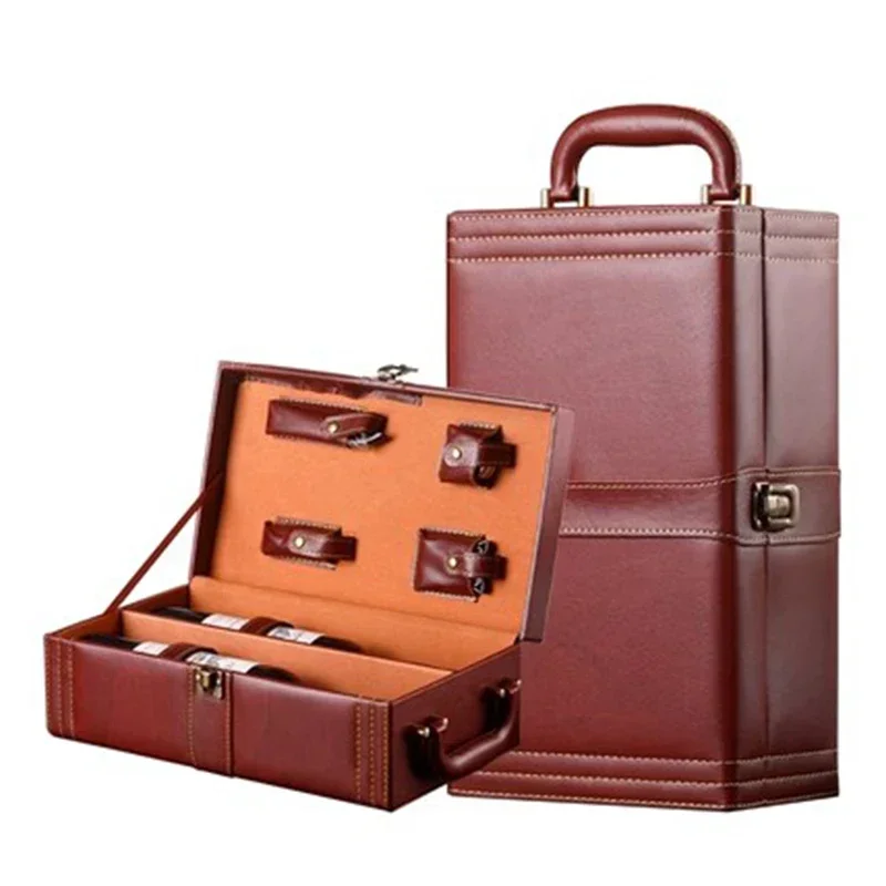 

PU Luxury Vintage Wine Box Leather Double Red Wine Bottle Storage Box Wine Carrier Case Anniversary Wedding Party Decor