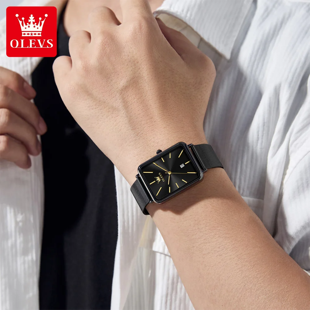 OLEVS 3692 Mens Watch Simple Original Date Quartz Watches For Men Waterproof Luminous Square Watches For Men Gifts Reloj