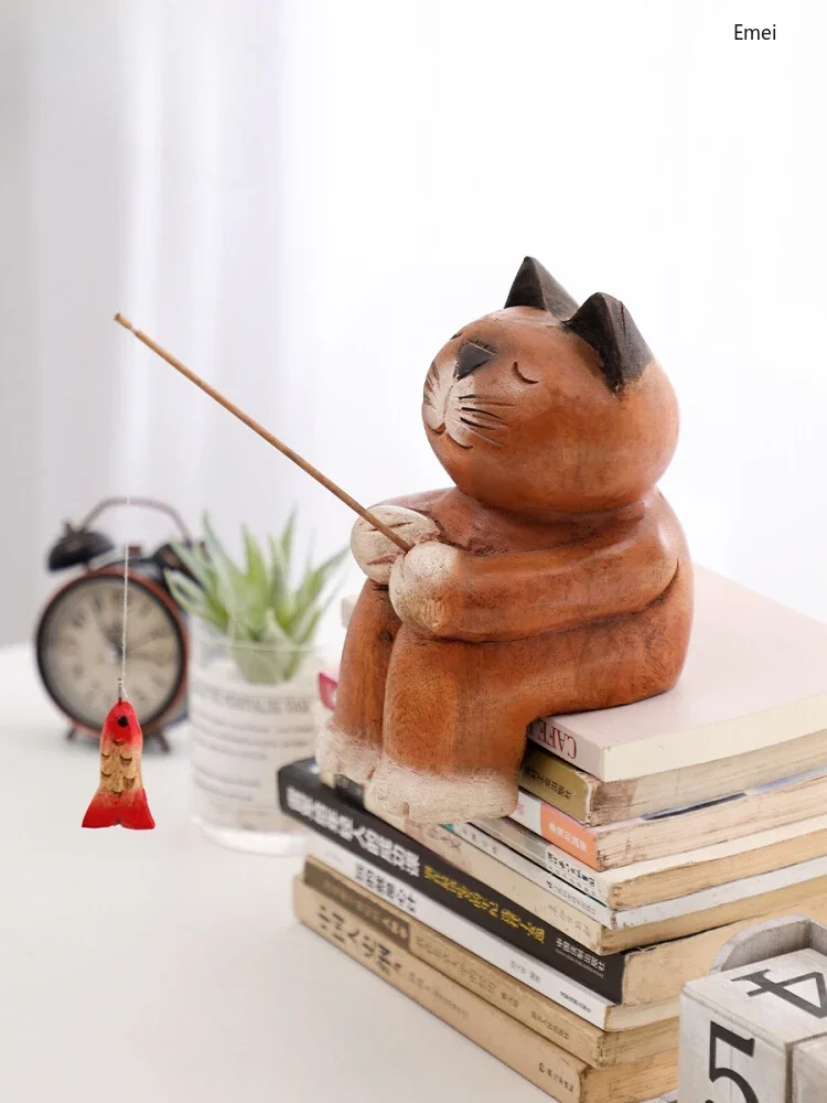 

Crafts Creative Cute Children Cartoon Ornaments Desktop Accessories Kitten Fishing
