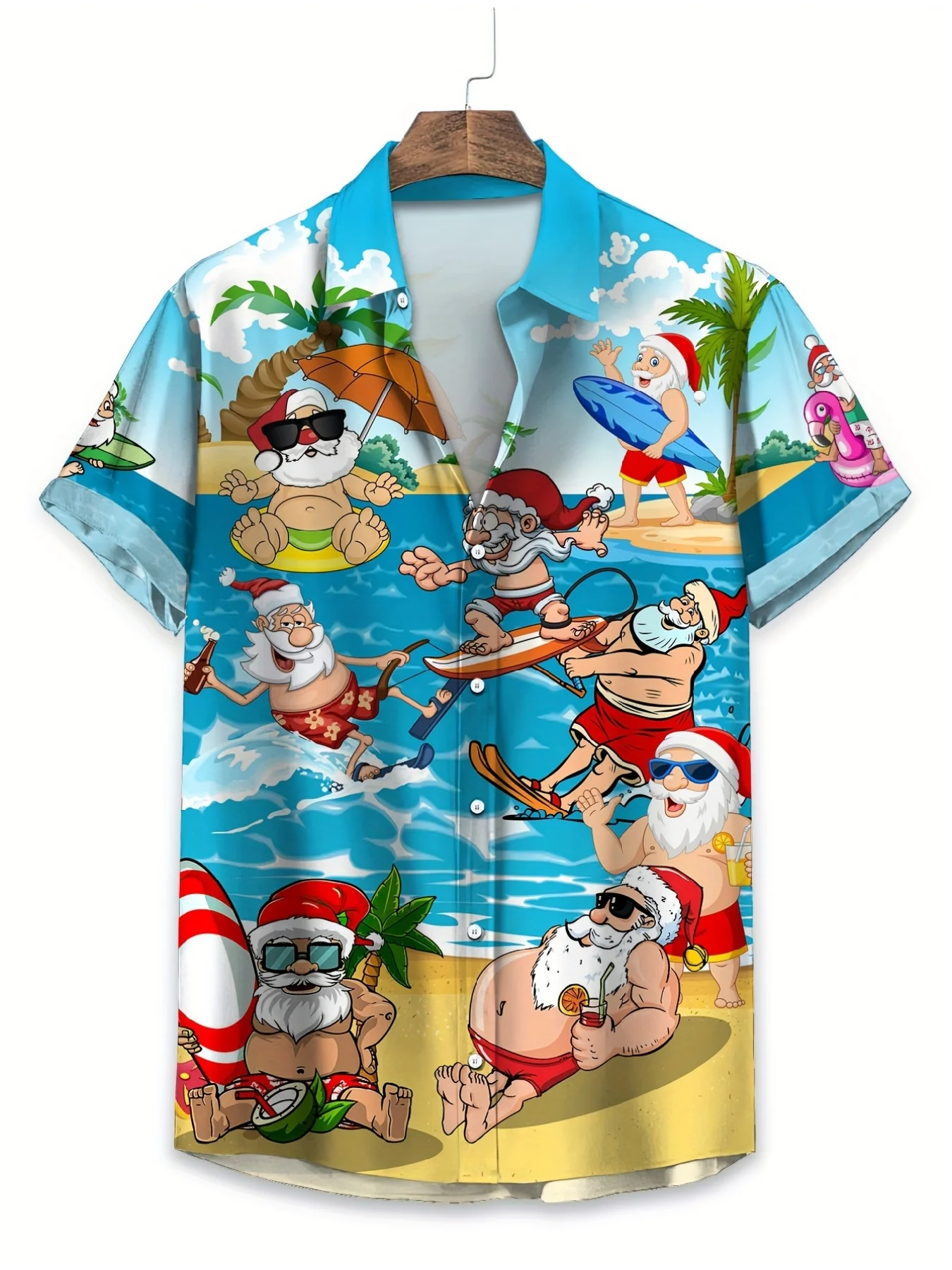 

Men's Retro Christmas Hawaiian Shirt Men Beach Fashion Cartoon Santa Claus Shirts Short Sleeve Blouse Holiday Style Tops Elk