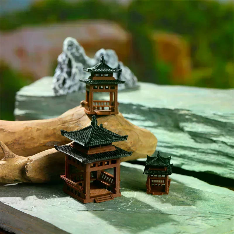 3cm 4cm Mini Pagoda Statue Miniature Pagoda Bonsai Gazebo Micro Landscape Hexagonal Pavilion Figurine Tiny Pavilion Ornament