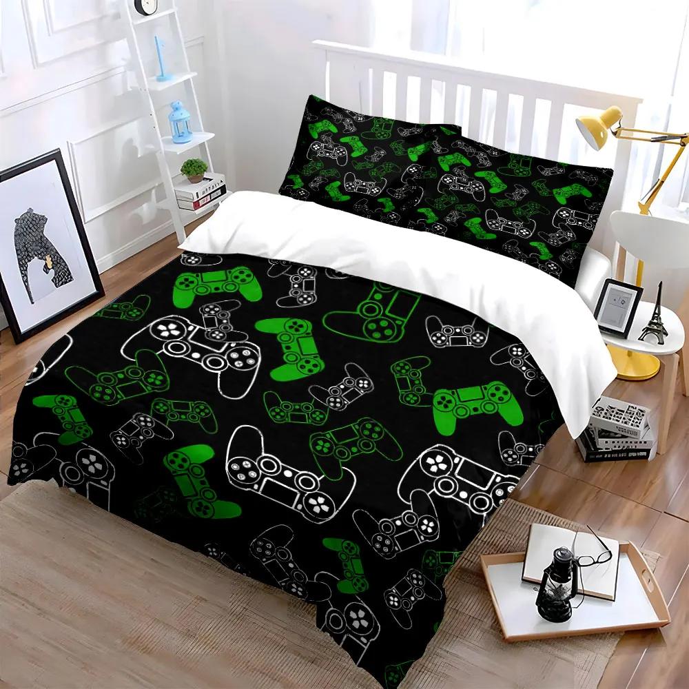 3pcs Game Controller Pattern Design Duvet Cover Set with 3D Printing Design Soft Polyester Bedding Set All-Season Comfort
