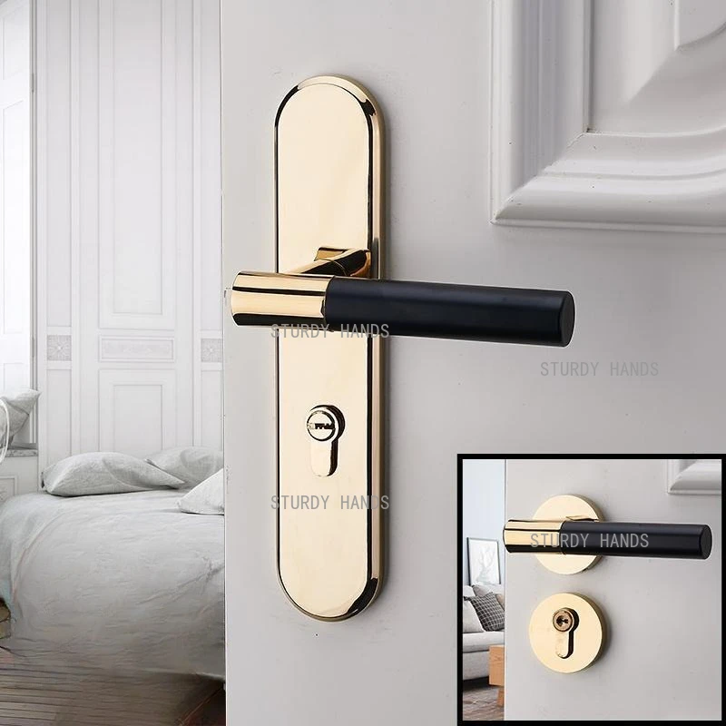 Zinc alloy indoor silent door lock bedroom wood grain handle solid wood door lock