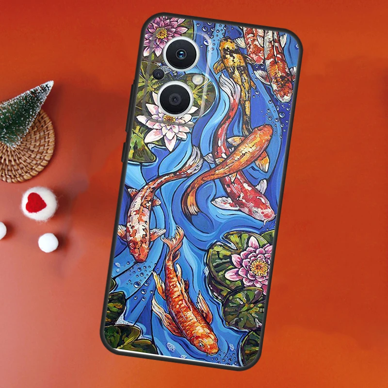 Koi Carp Fish Painting For OPPO Reno 8T 4Z 5Z 4 5 6 7 8 Lite 10 Pro OPPO Find X2 Lite X3 Neo X6 X5 Pro Phone Case