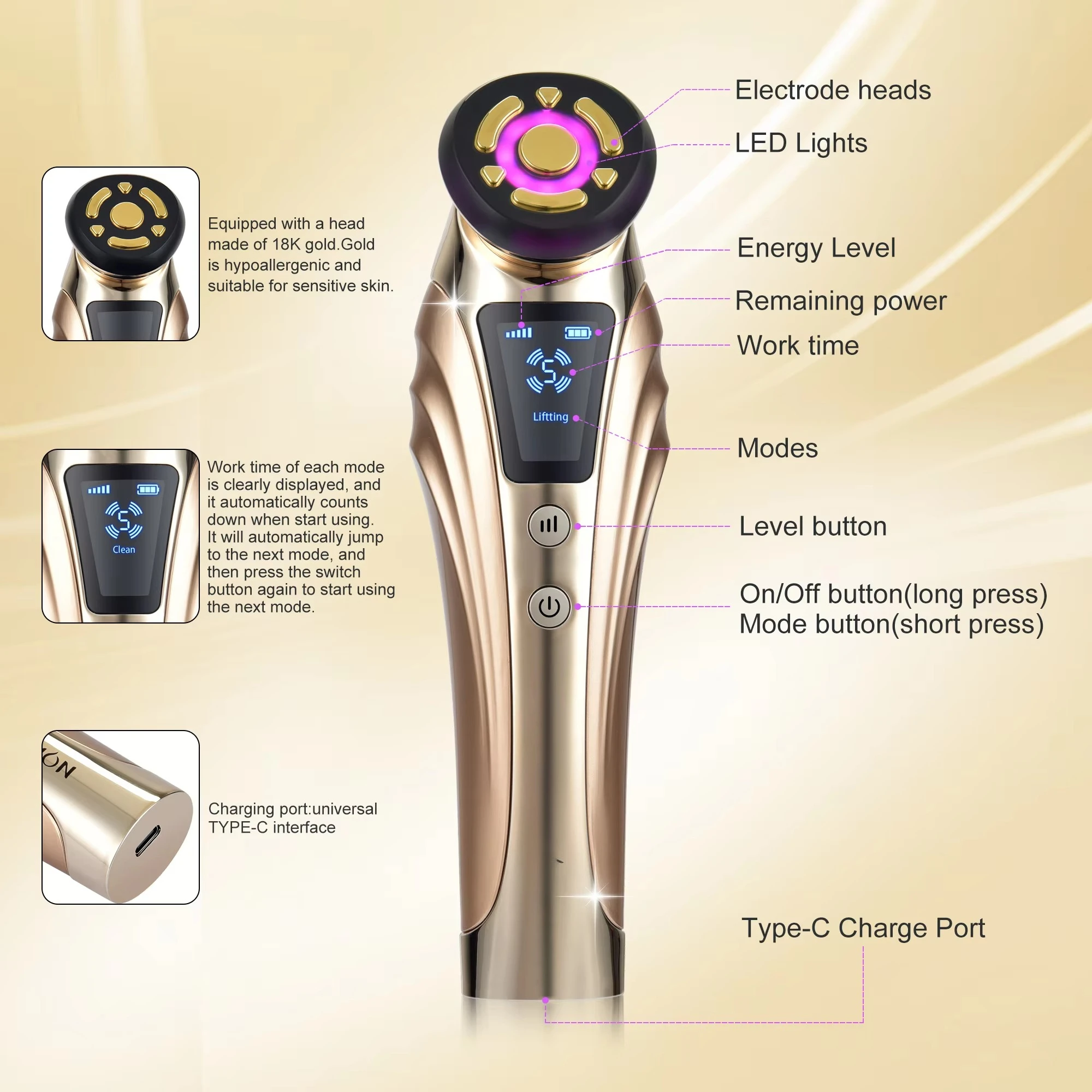 5 Modes Hot and Cold Multi-function Beauty Device with Cooling EMS Light Therapy for Neck Face