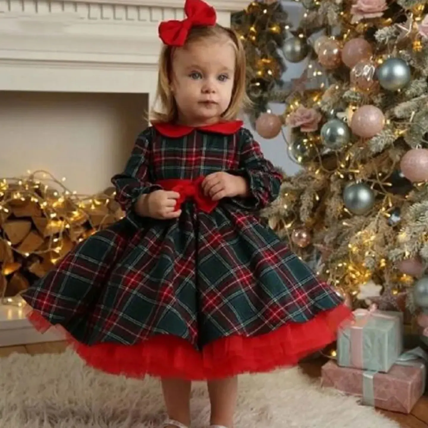 

Jill Wish Red long Sleeve Girl Dress Knee Length with Bow Children Princess Birthday Christmas Holiday Party Ball Gown J279