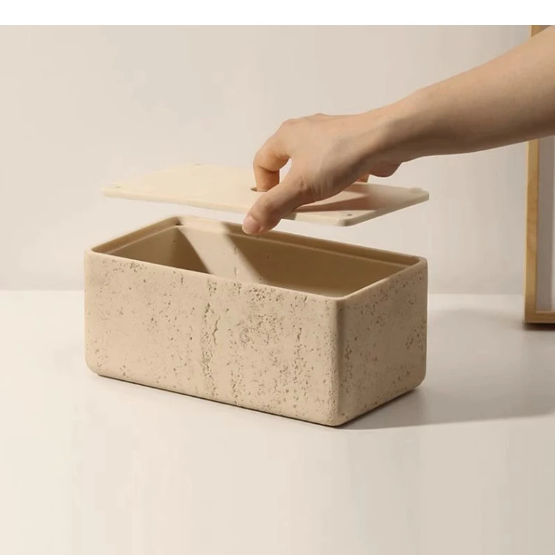 Simplicity Sandstone Material Tissue Box Tea Table Tabletop Removable Napkin Household Storage Container