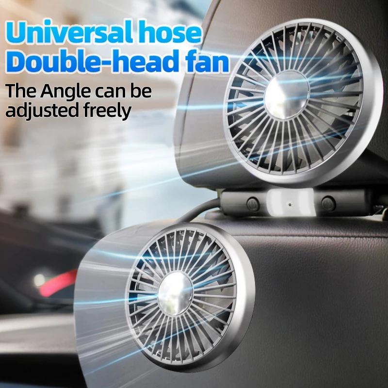 

Dual-Head USB Electric Fan for Vehicles A Powerful Fan with LED Lights and 360° Adjustable Rotation on An Independent Switch