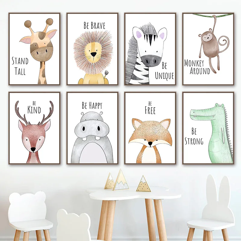 

Zebra Monkey Lion Giraffe Hippo Rabbit Animal Posters Prints Nursery Wall Art Canvas Painting Child Picture Baby Kids Room Decor