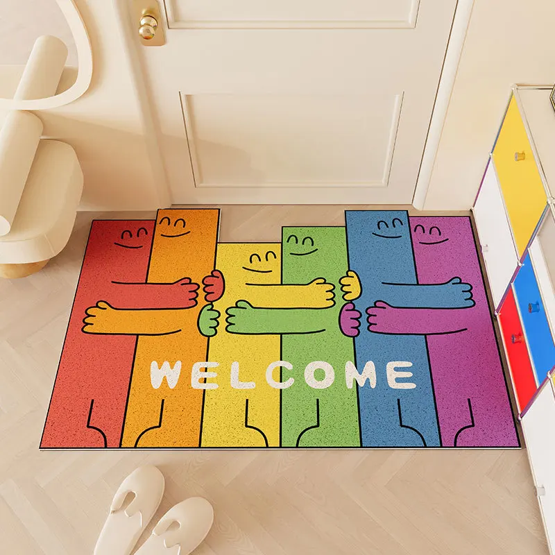 Cartoon Fun Rainbow Entrance Can Cut Foot Mats Household Scraping Mud Wiping Earth Silk Ring Floor Mats Non slip Entry Floor Mat