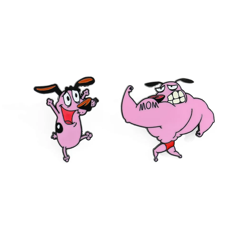 

Cartoon Courage Cowardly Dog Brooch Enamel Pins Cute Pink Animal Dog Brooches Clothes Lapel Badges Jewelry Gift for Kids Friends