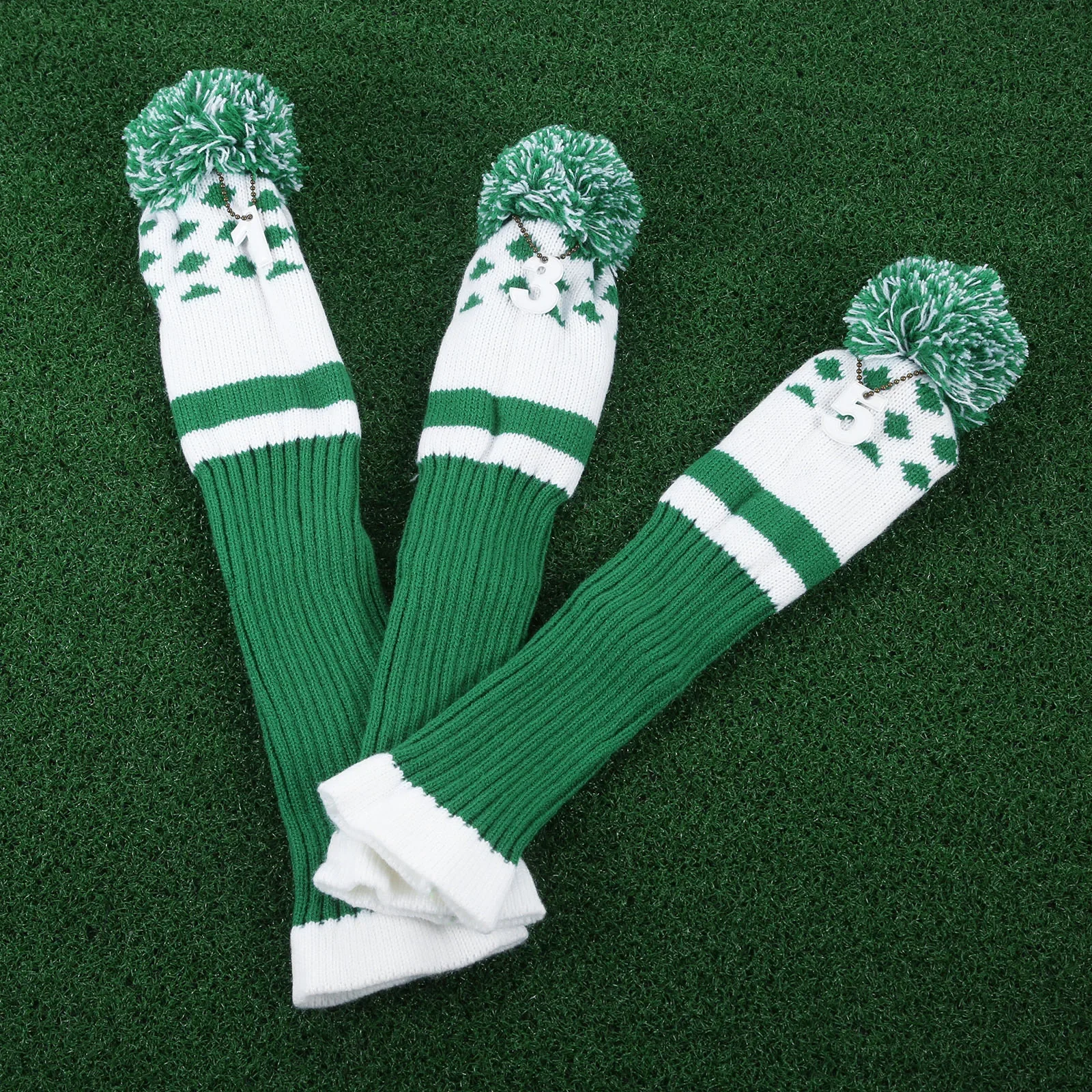 3Pcs/Set Long Neck Sock Golf Club Heads Covers Soft Wool Knitted Golf Headcover Fit for Driver (Up To 460CC) Fairway Hybrid Wood