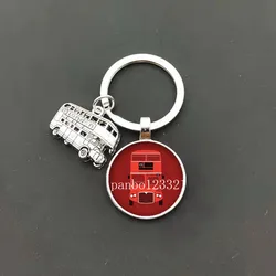 Novelty minibus and old London montage red double decker bus keychain peace and love man woman car key chain jewelry gift