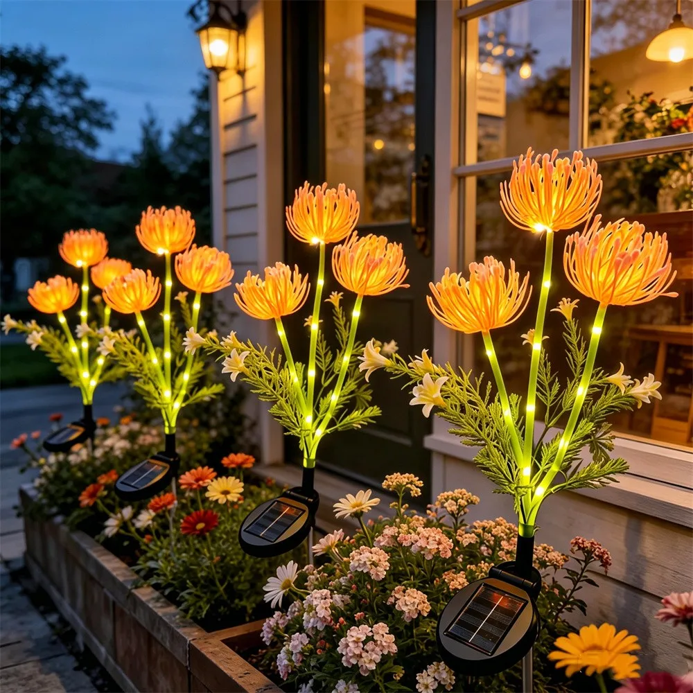 Lampes solaires de jardin, lampes solaires en forme de fleurs avec fleurs et tiges lumineuses, lumière LED solaire extérieure pour jardin, allée, terrasse, décoration de cour