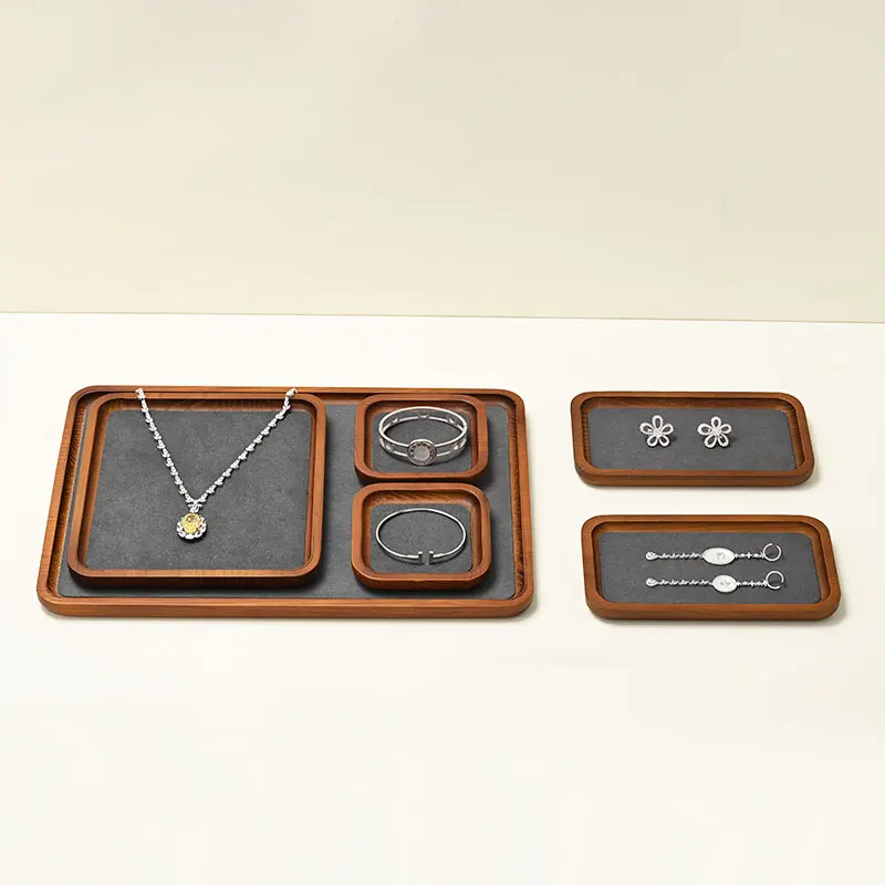 MISHITU Wooden Jewelry Tray Solid Wood Ring Earring Necklace Bracelet Watch Jewelry Tray Home Organizer Stackable Jewelry Plate